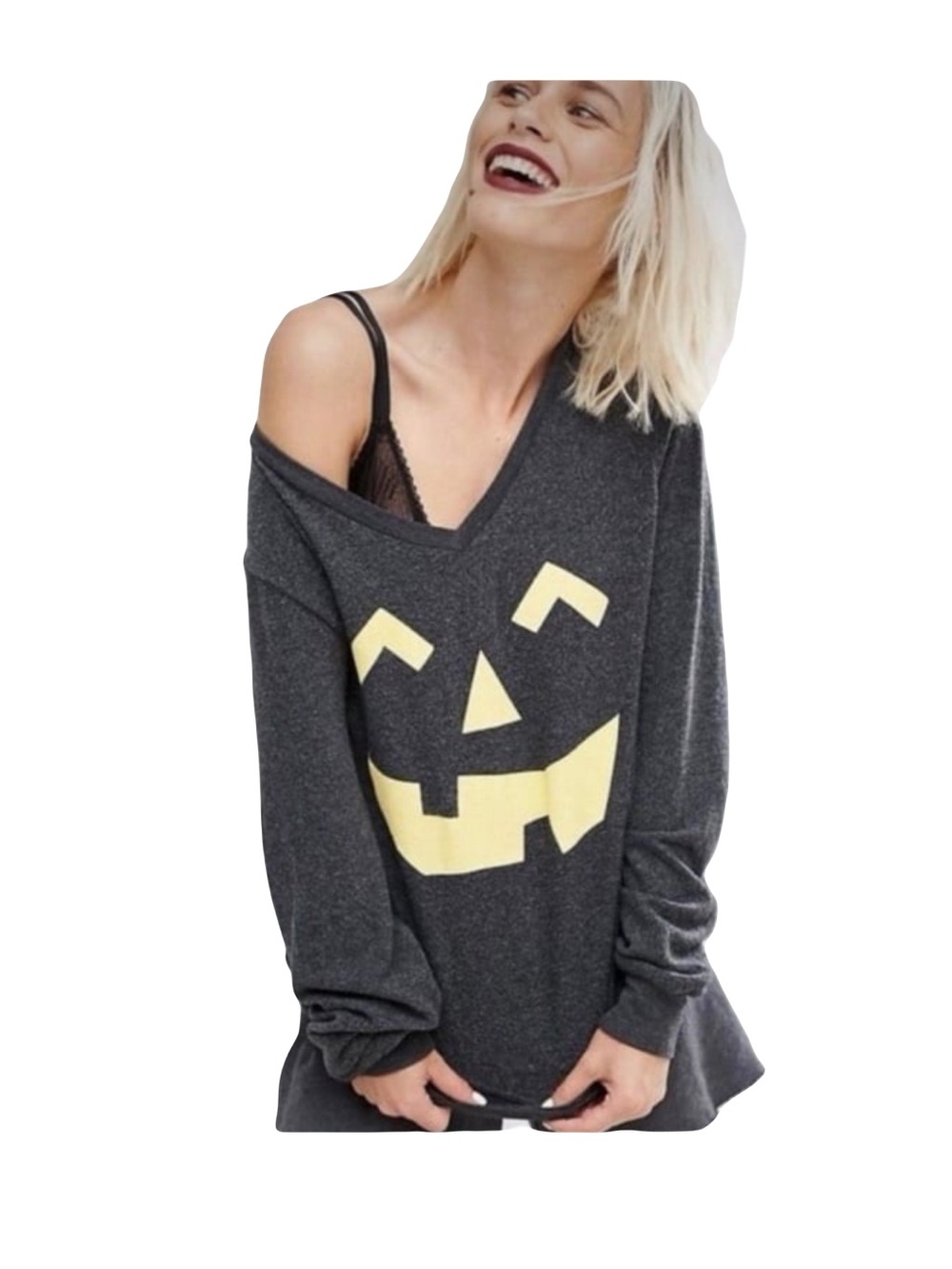 Wildfox jack o lantern Halloween gray baggy loose beach sweatshirt sweater M